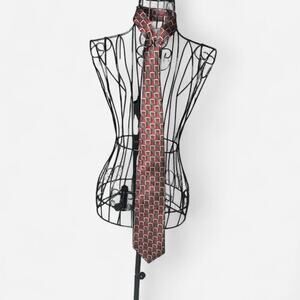 Paul Dione 100% Silk Geometric Necktie - Burgundy